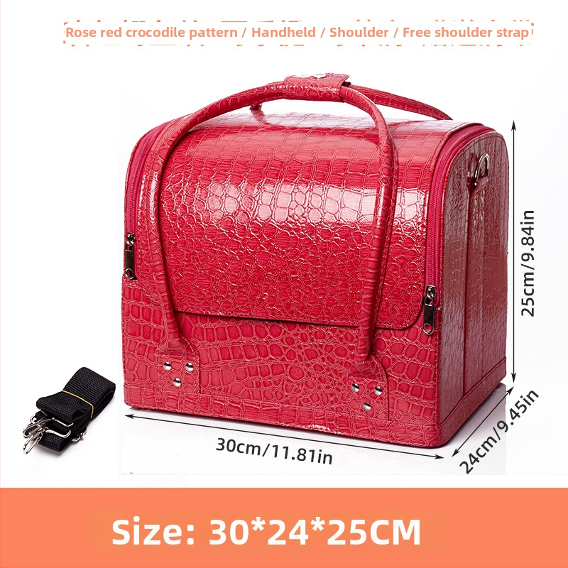 MIRRAND Козметична чанта с голям капацитет – портативна професионална кутия за грим и инструменти за татуиране на вежди; PU материал, магнитно затваряне, водоустойчива, разширяем дизайн, мокро/сухо разделение