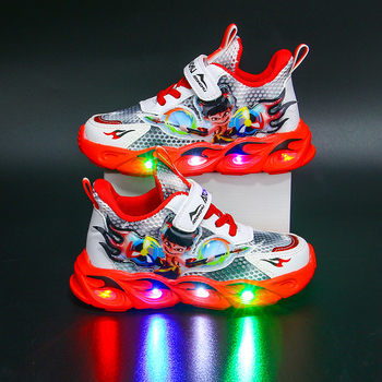 Nezha gyerekek futócipő világítással – hálós felsőrész, Velcro-zárás, EVA talp, légáteresztő, csúszásmentes