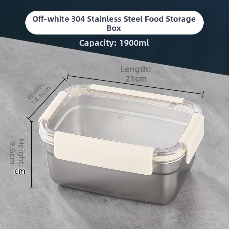 Téglalap alakú 304 rozsdamentes acél élelmiszertároló doboz, hermetikus záródású, hűtő- és fagyasztó használatra; kapacitások: 501–800 ml, 1–2 L, 3.1–4 L