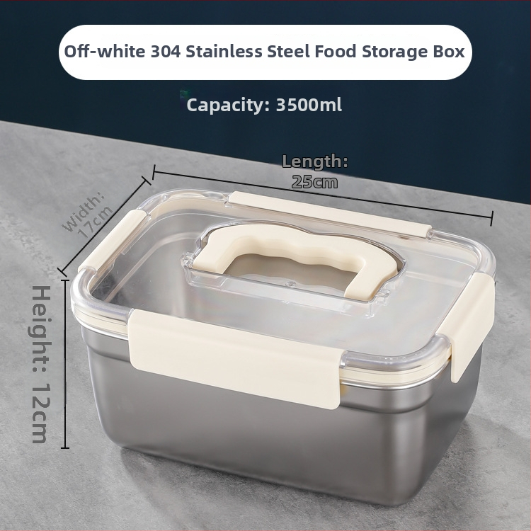 Téglalap alakú 304 rozsdamentes acél élelmiszertároló doboz, hermetikus záródású, hűtő- és fagyasztó használatra; kapacitások: 501–800 ml, 1–2 L, 3.1–4 L
