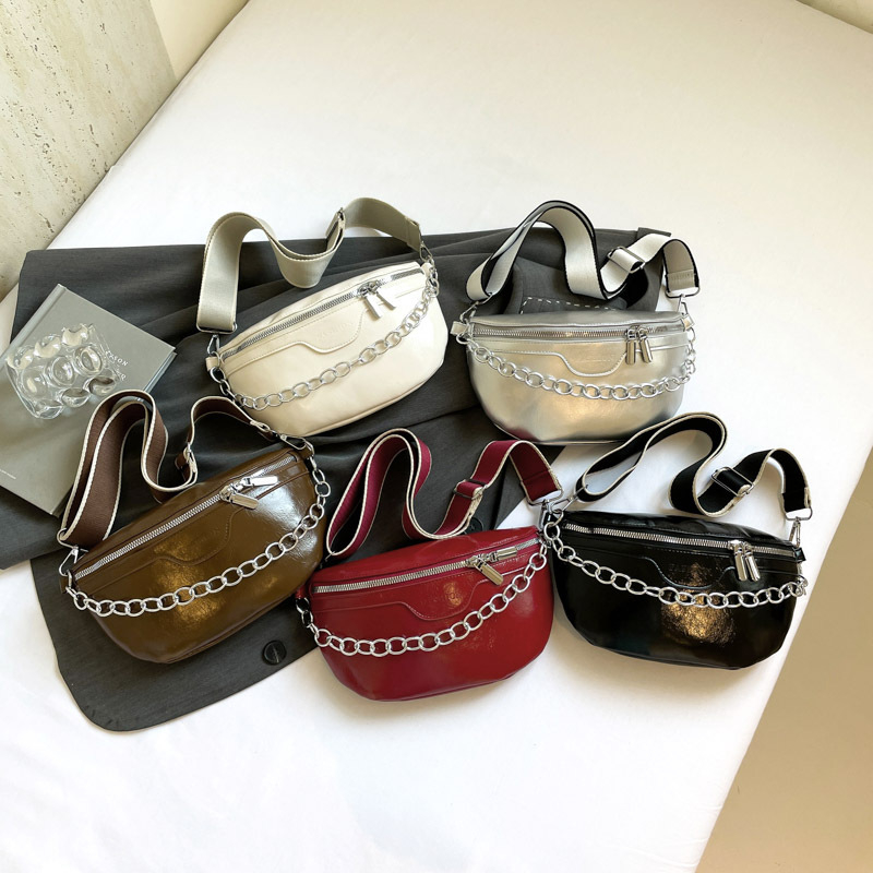 Geantă de umăr cu stil street-trend, material PU, design de geantă subraț, închidere cu fermoar, căptușeală poliester