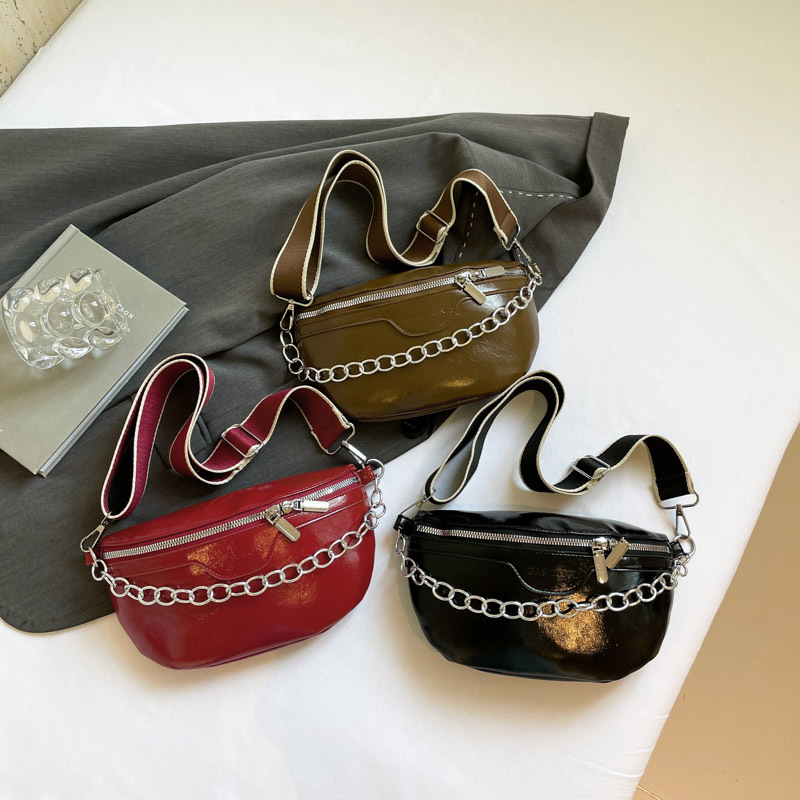 Geantă de umăr cu stil street-trend, material PU, design de geantă subraț, închidere cu fermoar, căptușeală poliester