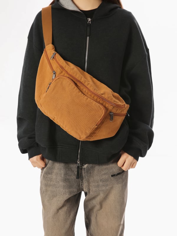 Platnena unisex crossbody torba s patentnim zatvaranjem, poliesterska podstava, džep za mobitel, unutarnji patch džep, srednje meka konstrukcija