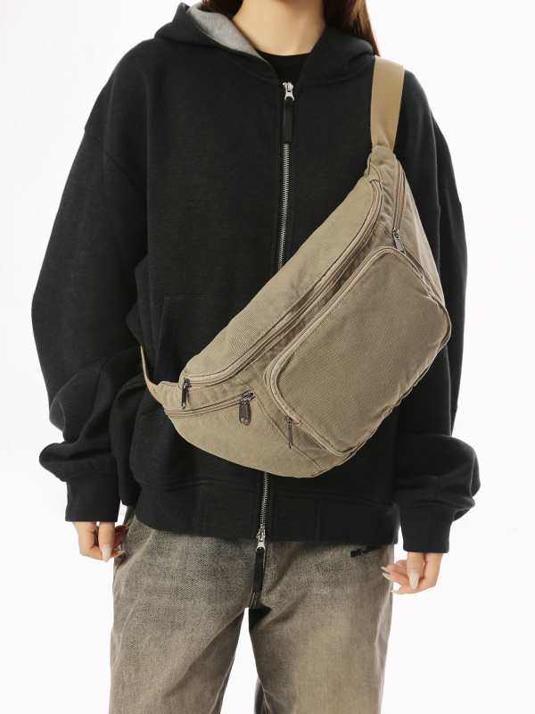 Platnena unisex crossbody torba s patentnim zatvaranjem, poliesterska podstava, džep za mobitel, unutarnji patch džep, srednje meka konstrukcija