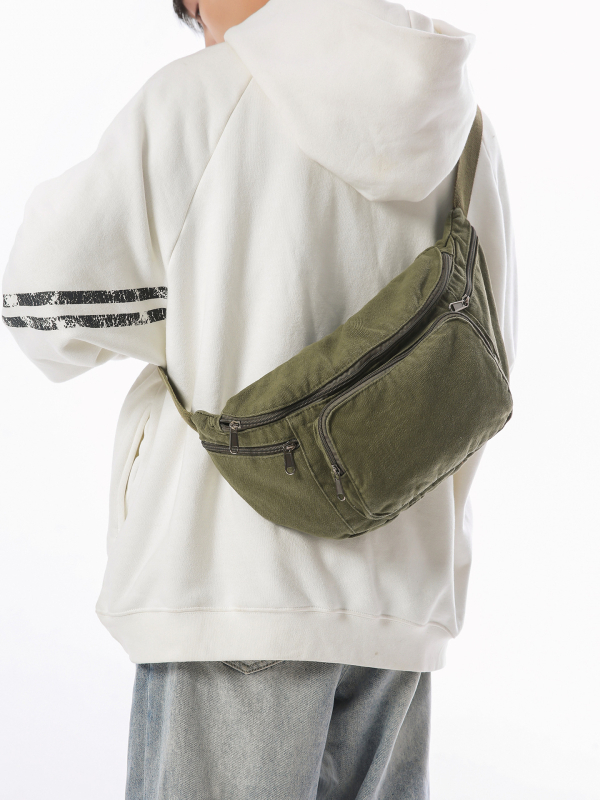 Platnena unisex crossbody torba s patentnim zatvaranjem, poliesterska podstava, džep za mobitel, unutarnji patch džep, srednje meka konstrukcija