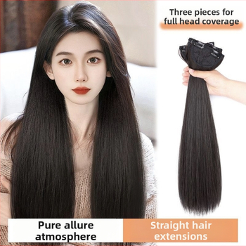 Perucă din trei părți pentru femei cu păr lung drept, stil natural, volum din mătase autohtonă, fără urme vizibile de conectare