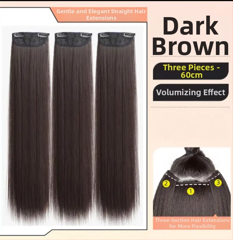 Perucă din trei părți pentru femei cu păr lung drept, stil natural, volum din mătase autohtonă, fără urme vizibile de conectare