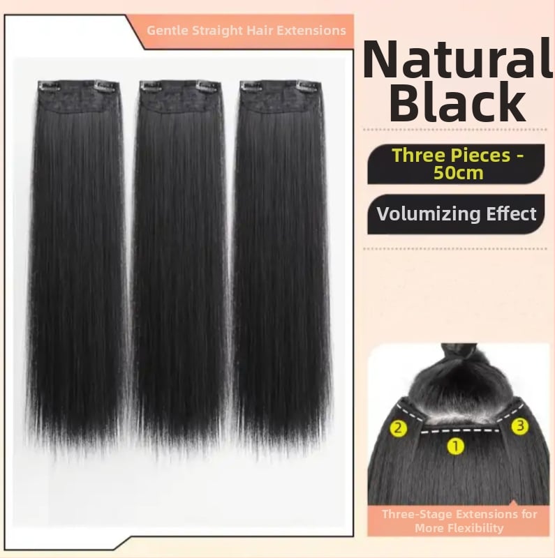 Perucă din trei părți pentru femei cu păr lung drept, stil natural, volum din mătase autohtonă, fără urme vizibile de conectare