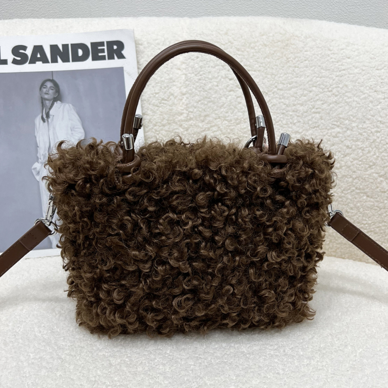 Női prémes tote táska – Városi miniszta minimalist stílus, vízszintes négyzetes forma, cipzár, egy vállpánt