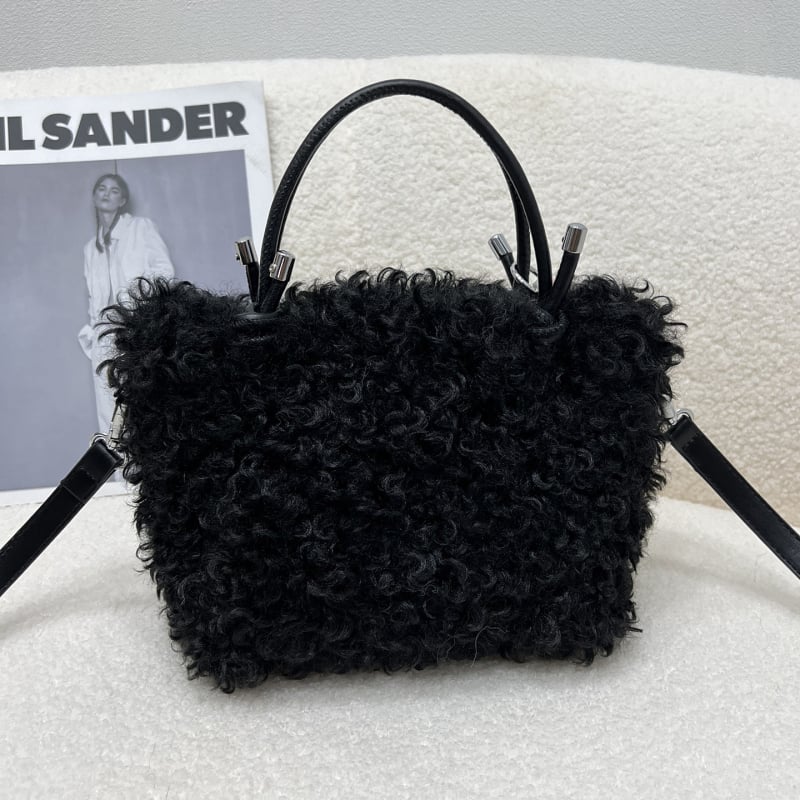 Női prémes tote táska – Városi miniszta minimalist stílus, vízszintes négyzetes forma, cipzár, egy vállpánt