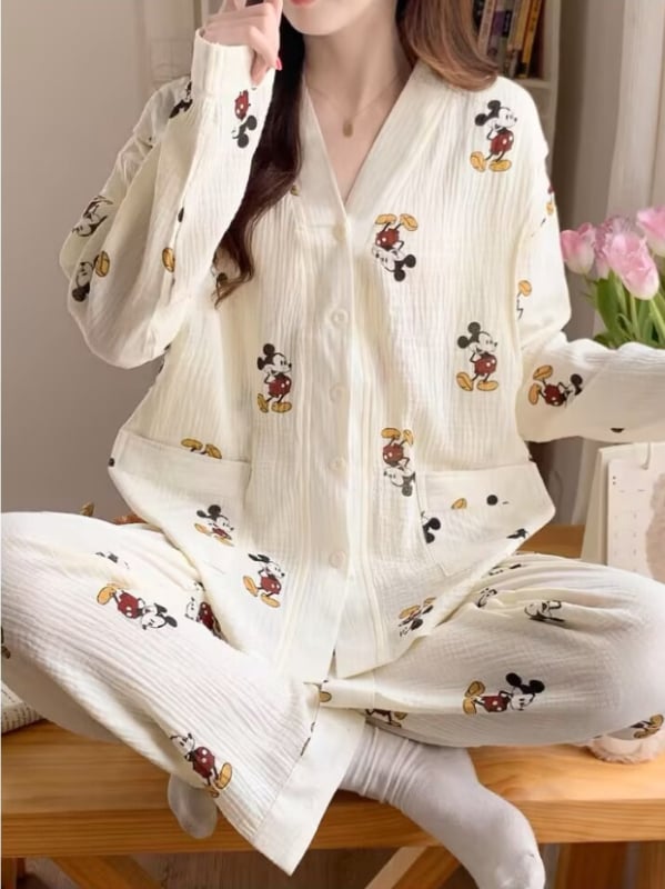 Σετ πιτζάμες για μητρότητα και γαλουχία – γάζα από 100% βαμβάκι, μεσαίου βάρους 161-180 g/m2, μακριά μανίκια, παντελόνια