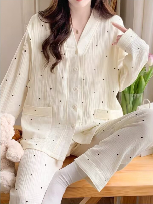 Σετ πιτζάμες για μητρότητα και γαλουχία – γάζα από 100% βαμβάκι, μεσαίου βάρους 161-180 g/m2, μακριά μανίκια, παντελόνια