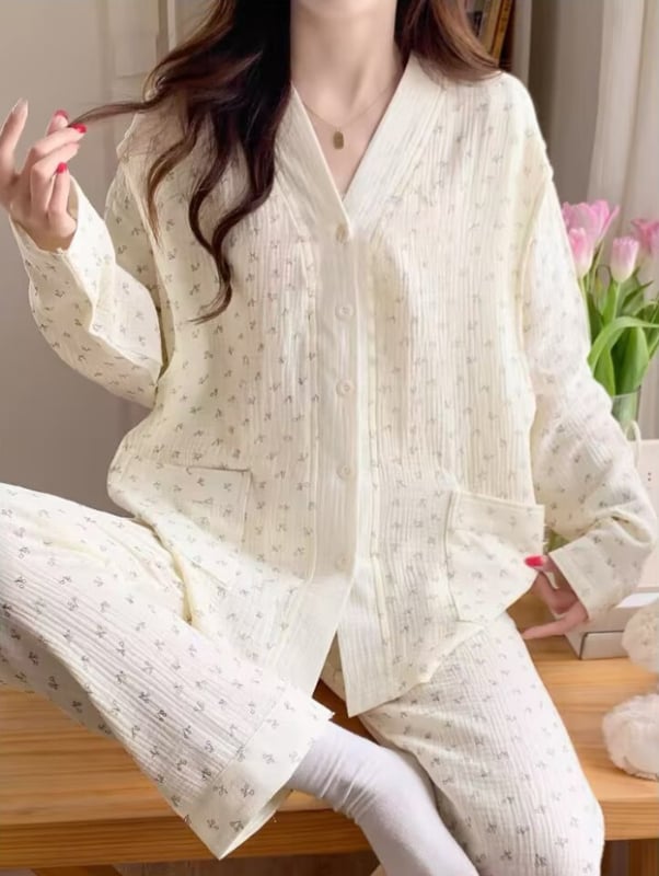 Σετ πιτζάμες για μητρότητα και γαλουχία – γάζα από 100% βαμβάκι, μεσαίου βάρους 161-180 g/m2, μακριά μανίκια, παντελόνια