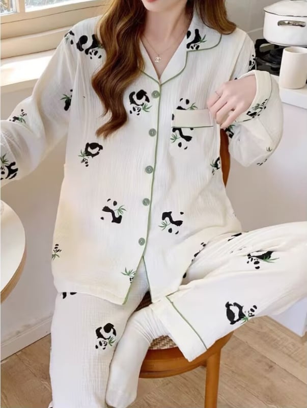 Σετ πιτζάμες για μητρότητα και γαλουχία – γάζα από 100% βαμβάκι, μεσαίου βάρους 161-180 g/m2, μακριά μανίκια, παντελόνια