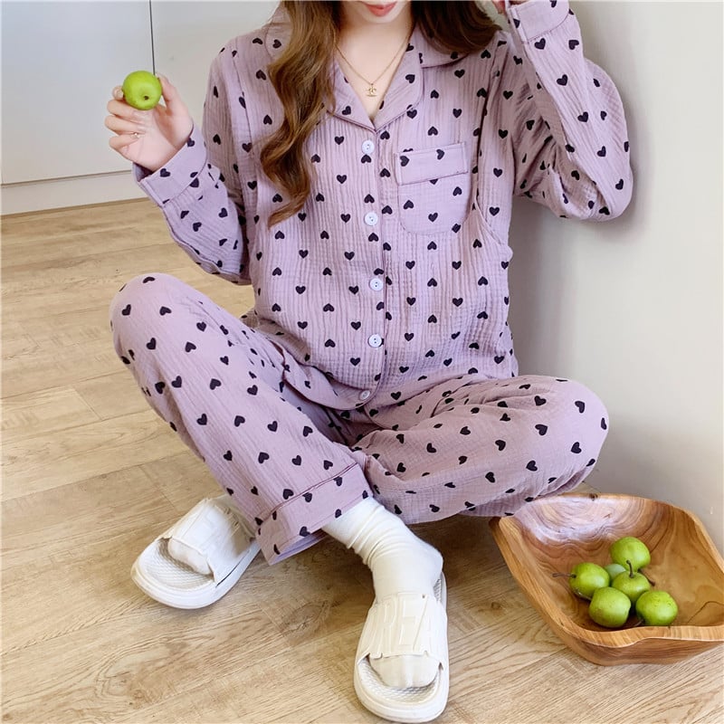 Σετ πιτζάμες για μητρότητα και γαλουχία – γάζα από 100% βαμβάκι, μεσαίου βάρους 161-180 g/m2, μακριά μανίκια, παντελόνια