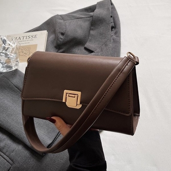 Geantă de subraț în stil baguette, din PU, formă horizontală pătrată, închidere cu lacăt, căptușeală din piele sintetică