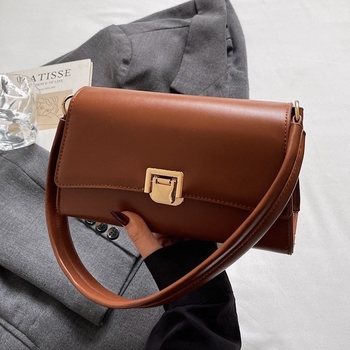 Geantă de subraț în stil baguette, din PU, formă horizontală pătrată, închidere cu lacăt, căptușeală din piele sintetică