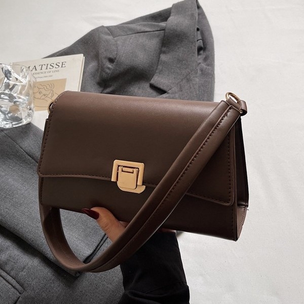 Geantă de subraț în stil baguette, din PU, formă horizontală pătrată, închidere cu lacăt, căptușeală din piele sintetică