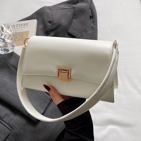 Geantă de subraț în stil baguette, din PU, formă horizontală pătrată, închidere cu lacăt, căptușeală din piele sintetică