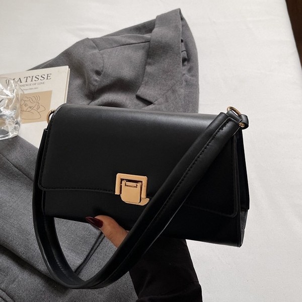 Geantă de subraț în stil baguette, din PU, formă horizontală pătrată, închidere cu lacăt, căptușeală din piele sintetică