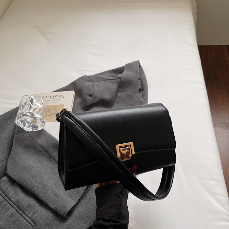 Geantă de subraț în stil baguette, din PU, formă horizontală pătrată, închidere cu lacăt, căptușeală din piele sintetică