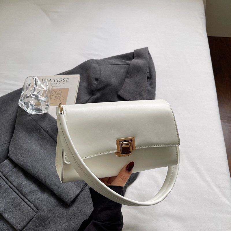 Geantă de subraț în stil baguette, din PU, formă horizontală pătrată, închidere cu lacăt, căptușeală din piele sintetică