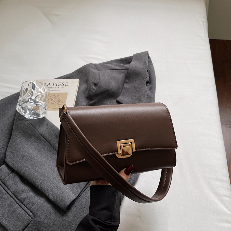 Geantă de subraț în stil baguette, din PU, formă horizontală pătrată, închidere cu lacăt, căptușeală din piele sintetică