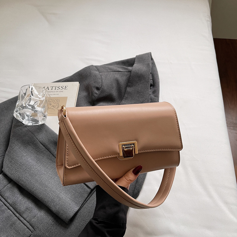 Geantă de subraț în stil baguette, din PU, formă horizontală pătrată, închidere cu lacăt, căptușeală din piele sintetică