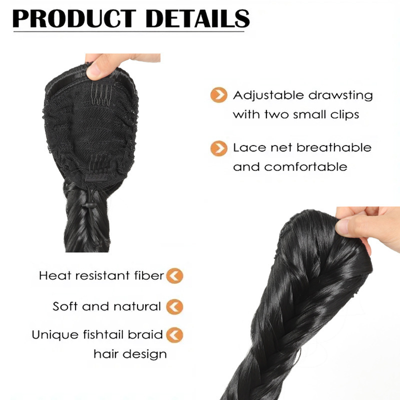 Pónifarok paróka húzózsinórral, hosszú hajból, magas hőmérsékletű selyem anyagból, kézzel kötött halcsont fonat, modell py307, nőknek