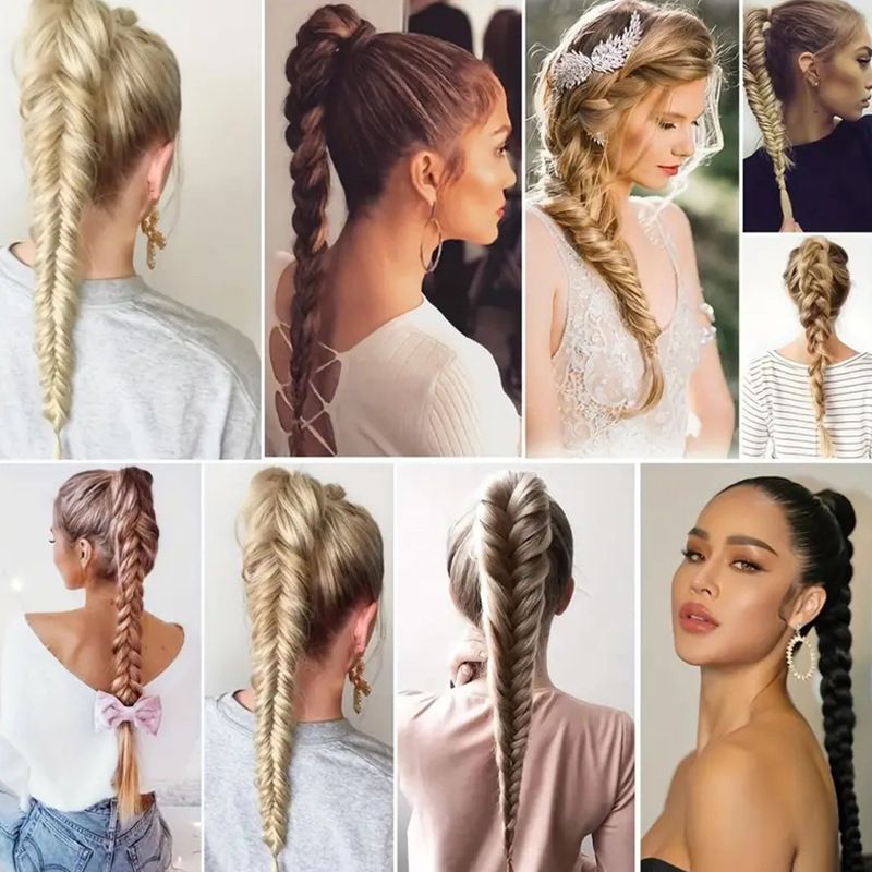 Pónifarok paróka húzózsinórral, hosszú hajból, magas hőmérsékletű selyem anyagból, kézzel kötött halcsont fonat, modell py307, nőknek