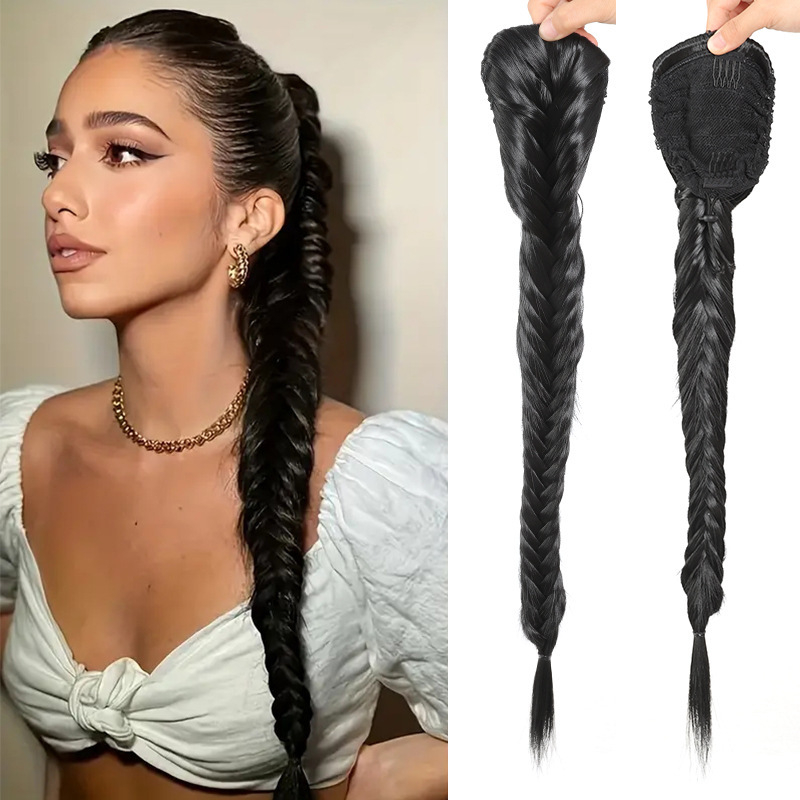 Pónifarok paróka húzózsinórral, hosszú hajból, magas hőmérsékletű selyem anyagból, kézzel kötött halcsont fonat, modell py307, nőknek