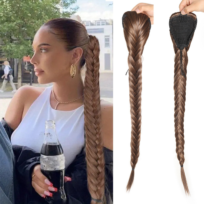 Pónifarok paróka húzózsinórral, hosszú hajból, magas hőmérsékletű selyem anyagból, kézzel kötött halcsont fonat, modell py307, nőknek