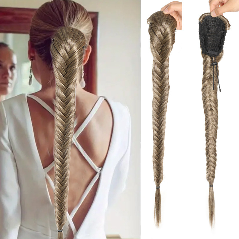 Pónifarok paróka húzózsinórral, hosszú hajból, magas hőmérsékletű selyem anyagból, kézzel kötött halcsont fonat, modell py307, nőknek