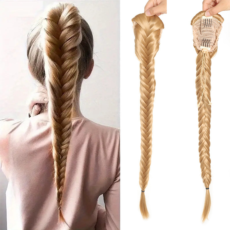 Pónifarok paróka húzózsinórral, hosszú hajból, magas hőmérsékletű selyem anyagból, kézzel kötött halcsont fonat, modell py307, nőknek