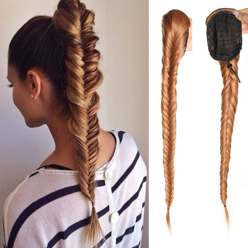 Pónifarok paróka húzózsinórral, hosszú hajból, magas hőmérsékletű selyem anyagból, kézzel kötött halcsont fonat, modell py307, nőknek