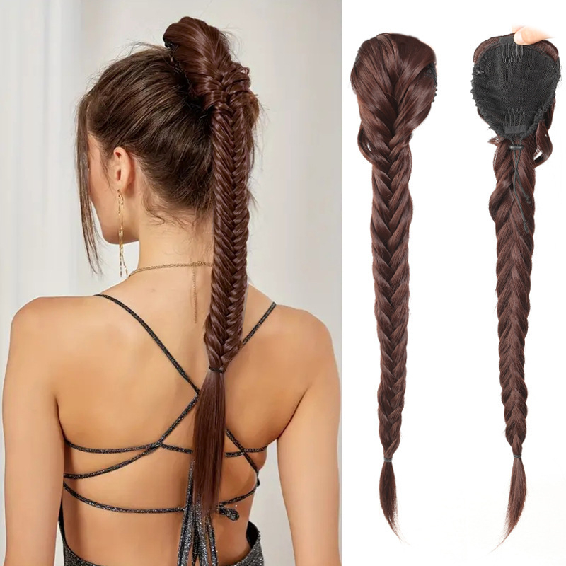 Pónifarok paróka húzózsinórral, hosszú hajból, magas hőmérsékletű selyem anyagból, kézzel kötött halcsont fonat, modell py307, nőknek