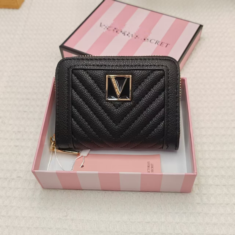 Női V-formájú kis pénztárca PU bőrrel — 1 hajtás, betű mintázat, friss és édes stílus, szintetikus bélés, 2024-es kiadás, mindennapi használatra