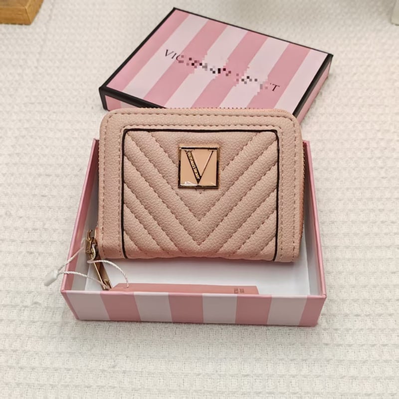 Női V-formájú kis pénztárca PU bőrrel — 1 hajtás, betű mintázat, friss és édes stílus, szintetikus bélés, 2024-es kiadás, mindennapi használatra