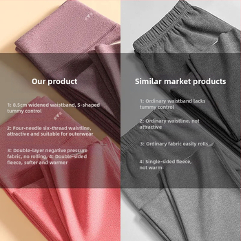 Pantaloni termici pentru femei cu talie înaltă, țesătură cationică, căptușeală velur, 90–95% poliester, grosime 201–250 g/m2