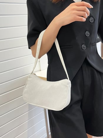 Γυναικεία τσάντα Corduroy μικρού μεγέθους, οριζόντιο τετράγωνο σχήμα, κλείσιμο με φερμουάρ, εσωτερική θήκη για κινητό, επένδυση πολυεστέρα, μονο-ιμάντας ώμου, καλοκαίρι 2025