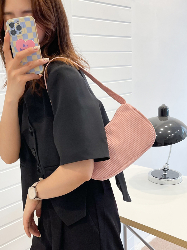 Γυναικεία τσάντα Corduroy μικρού μεγέθους, οριζόντιο τετράγωνο σχήμα, κλείσιμο με φερμουάρ, εσωτερική θήκη για κινητό, επένδυση πολυεστέρα, μονο-ιμάντας ώμου, καλοκαίρι 2025