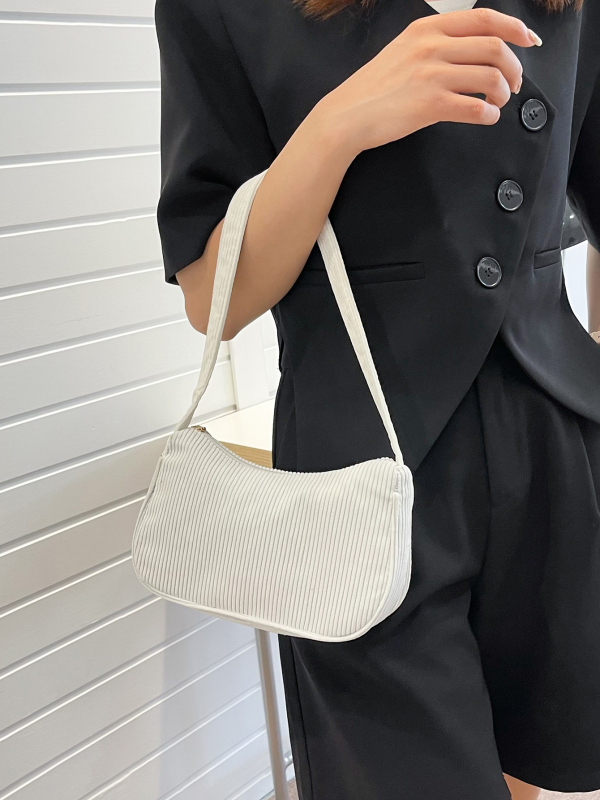 Γυναικεία τσάντα Corduroy μικρού μεγέθους, οριζόντιο τετράγωνο σχήμα, κλείσιμο με φερμουάρ, εσωτερική θήκη για κινητό, επένδυση πολυεστέρα, μονο-ιμάντας ώμου, καλοκαίρι 2025
