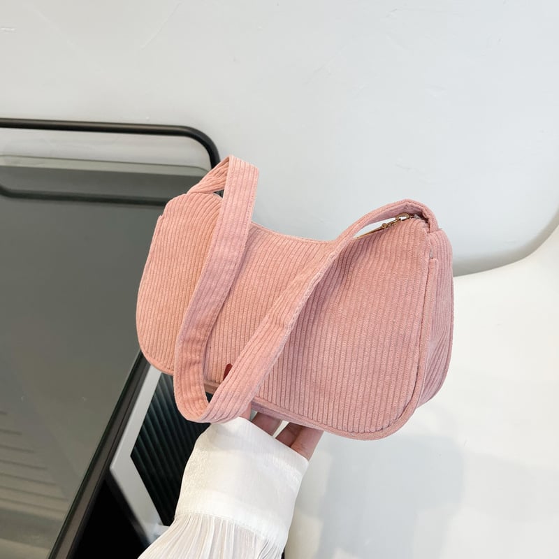 Γυναικεία τσάντα Corduroy μικρού μεγέθους, οριζόντιο τετράγωνο σχήμα, κλείσιμο με φερμουάρ, εσωτερική θήκη για κινητό, επένδυση πολυεστέρα, μονο-ιμάντας ώμου, καλοκαίρι 2025
