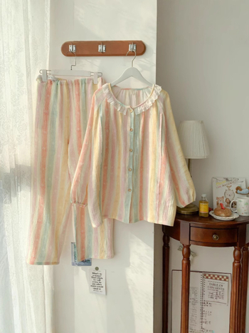 Σετ πυτζάμες για θηλάσμό μετά τον τοκετό, μακριά μανίκια, βαμβάκι 95%+, άνοιξη 2025, οικεία ενδυμασία σε ιαπωνοκορεατικό στυλ