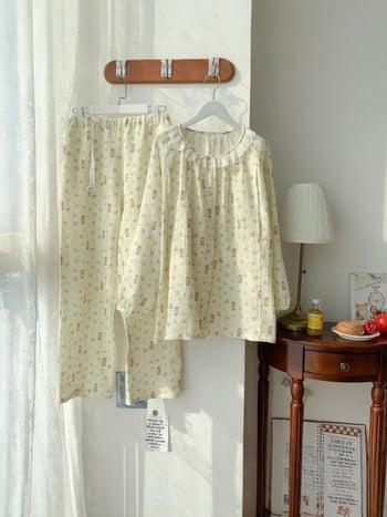 Σετ πυτζάμες για θηλάσμό μετά τον τοκετό, μακριά μανίκια, βαμβάκι 95%+, άνοιξη 2025, οικεία ενδυμασία σε ιαπωνοκορεατικό στυλ