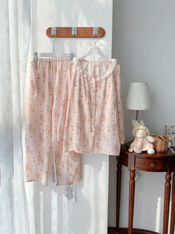 Σετ πυτζάμες για θηλάσμό μετά τον τοκετό, μακριά μανίκια, βαμβάκι 95%+, άνοιξη 2025, οικεία ενδυμασία σε ιαπωνοκορεατικό στυλ