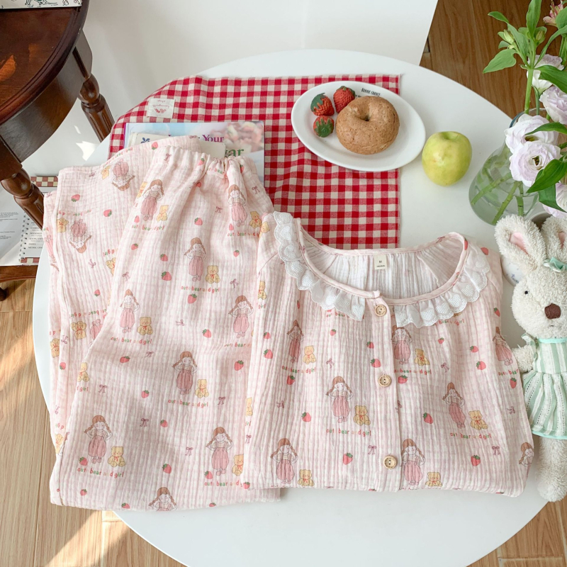 Σετ πυτζάμες για θηλάσμό μετά τον τοκετό, μακριά μανίκια, βαμβάκι 95%+, άνοιξη 2025, οικεία ενδυμασία σε ιαπωνοκορεατικό στυλ