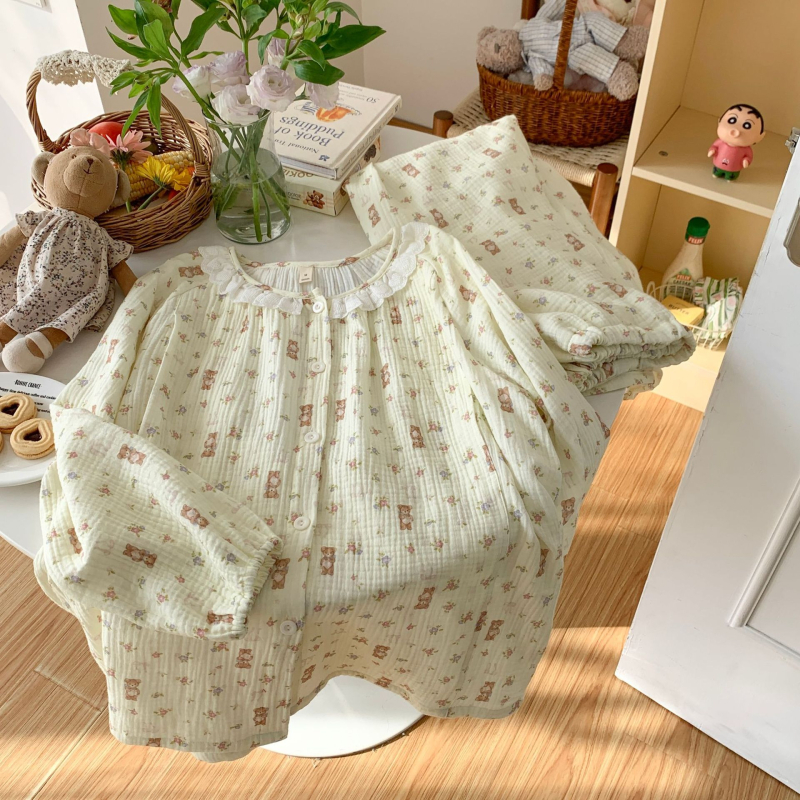 Σετ πυτζάμες για θηλάσμό μετά τον τοκετό, μακριά μανίκια, βαμβάκι 95%+, άνοιξη 2025, οικεία ενδυμασία σε ιαπωνοκορεατικό στυλ