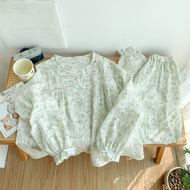 Σετ πυτζάμες για θηλάσμό μετά τον τοκετό, μακριά μανίκια, βαμβάκι 95%+, άνοιξη 2025, οικεία ενδυμασία σε ιαπωνοκορεατικό στυλ