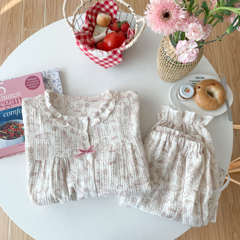 Σετ πυτζάμες για θηλάσμό μετά τον τοκετό, μακριά μανίκια, βαμβάκι 95%+, άνοιξη 2025, οικεία ενδυμασία σε ιαπωνοκορεατικό στυλ